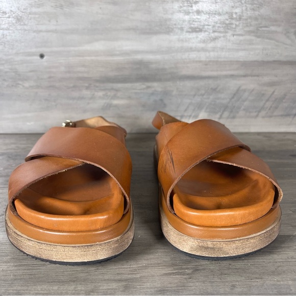 Alohas Women 8.5โ9 EU39 Tan Brown Leather Sandals Cross Strap Platform Slingback - Picture 8 of 15